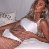 Fishnet Sparkly Rhinestone Sequins Party Dress Women Sexy See Through Side Split Hollow Dress Beach Bikini Cover Up Dress