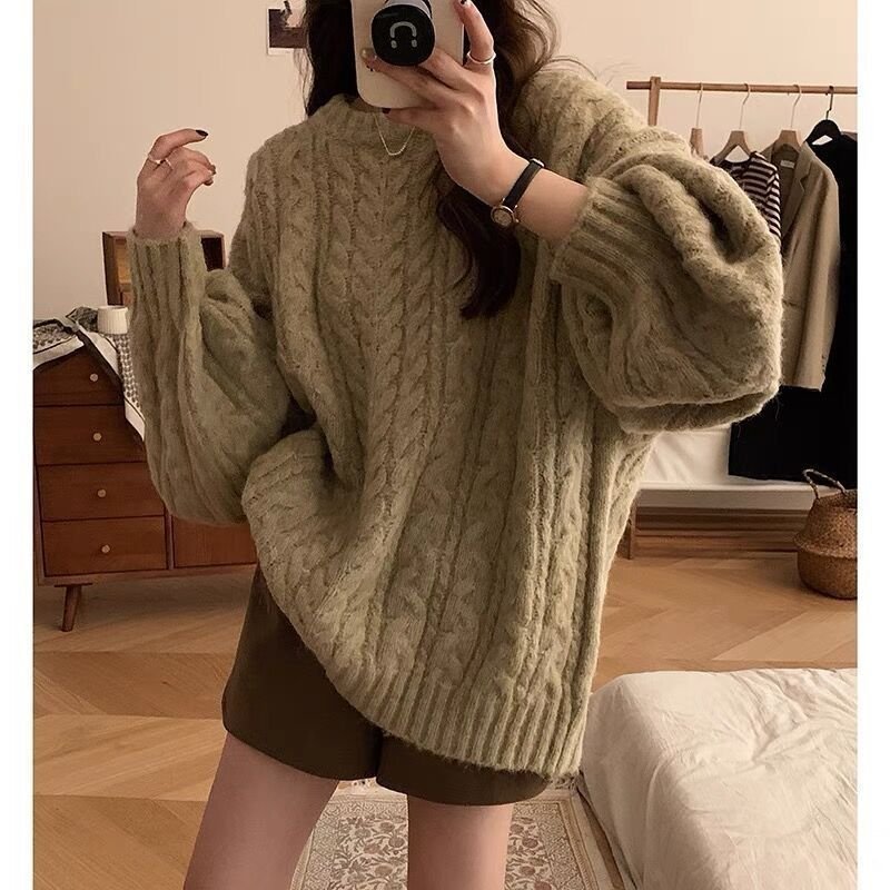 Autumn Winter New Fashion Round Neck Long Sleeve Solid Sweaters Women's Clothing Korean Loose Knitting All-match Trend Chic Tops