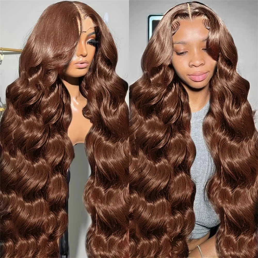 13×4 13x6 HD Lace Frontal Body Wave Wig Chocolate Brown #4 Colored Front Human Hair Preplucked Wigs For Women 200% Density